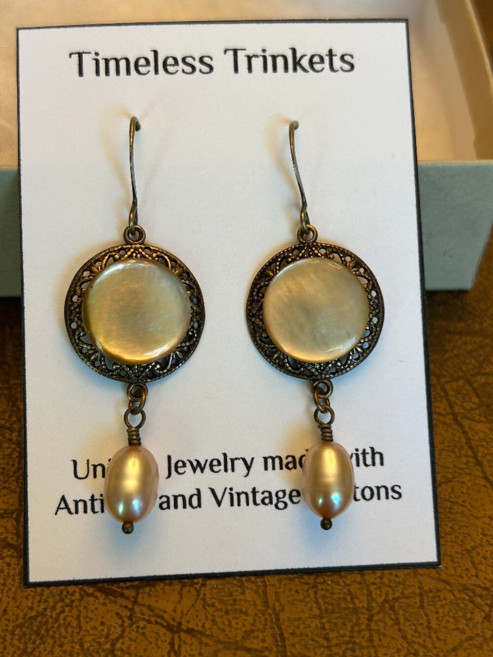 Timeless Trinkets Antique Mother of Pearl Button Earrings